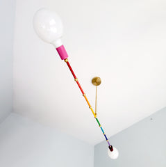 Oversized long rainbow chandelier with color gradient