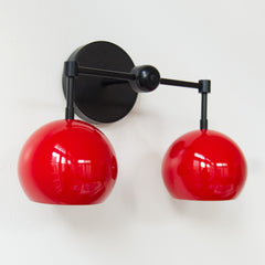 red and black two light mid century modern wall sconce