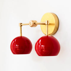 Red and Brass Mid Century Modern two light wall sconce - side view