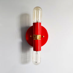 Red and Brass colorful two light wall sconce for bathrooms or bedrooms