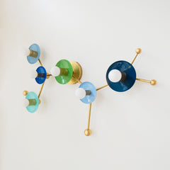 blue green and Brass Sagittarius constellation wall sconce light fixture or flushmount ceiling light