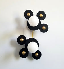 black and brass two light wall sconce ceiling flushmount lighting fixture modern art deco inspired  accent lighting