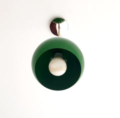 Green Globe Chrome hardware kitchen pendant lighting midcentury modern inspired
