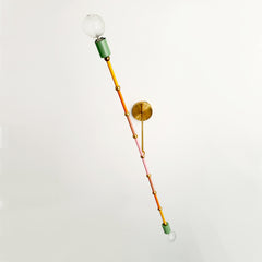multicolored long linear chandelier with brass accents