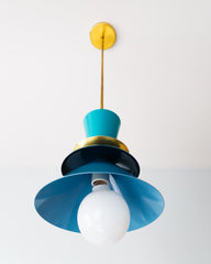 Teal jetsons style pendant light fixture