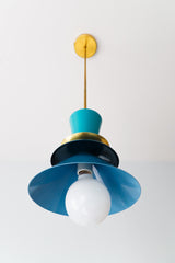 Teal jetsons style pendant light fixture