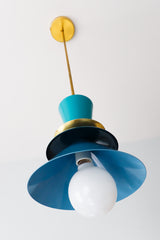 Teal jetsons style pendant light fixture