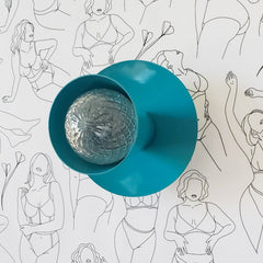 teal mid century modern style wall sconce or flushmount ceiling light for bathrooms, small spaces, closets, kids rooms, and more