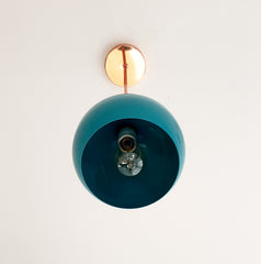 Teal and Copper midcentury modern inspired large globe kitchen pendant lighting