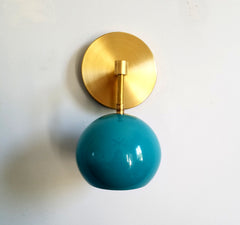 brass and tiffany blue turquoise lighting wall sconce gumball eyeball shade midcentury inspired task lighting