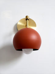 terra cotta and brass single eyeball shade wall sconce modern lighting