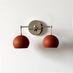 Chrome and Terracotta mid century modern two light wall sconce with globe shades