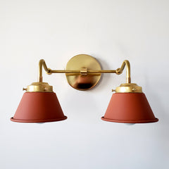 Brass and Terra Cotta two light bathroom wall sconce