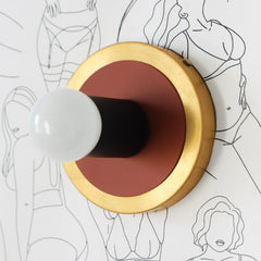 Neutral black brown and brass wall sconce or flushmount ceiling light