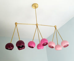 pink ombre modern chandelier for dining room playroom decor or nursery decor stilnovo italian midcentury inspired pink ombre and raw brass hardware details