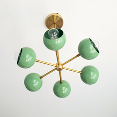 Green & Brass Mid Century Modern small chandelier or pendant