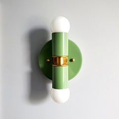 Retro green and brass two light colorful wall sconce