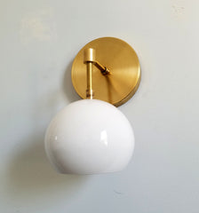 Brass and white gold modern wall sconce globe shade midcentury modern california decor bedside sconce bathroom vanity lighting