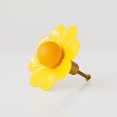Yellow and mustard tonal floral drawer pull or cabinet pull for monochromatic interiors, kids bedroom decor, bathrooms, retro kitchens, and more.