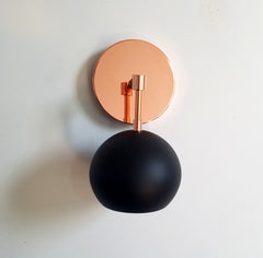 black and copper single light sconce modern midcentury inspired decor vanity light wall fixture task lighting matte black fixture