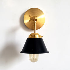 Matte Black and Brass modern adjustable wall sconce lighting by Sazerac Stitches