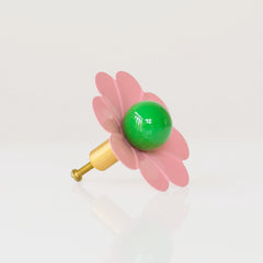 pastel pink and bright green daisy drawer pull