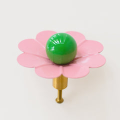pastel pink and bright green daisy drawer pull