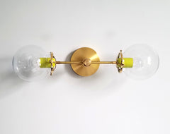 brass and neon yellow cadiz wall sconce or ceiling flushmount lighting fixture modern lighting