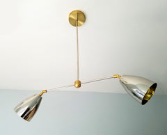 Chrome and Brass cone mid century modern contemporary sleek chandelier