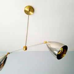 Chrome and Brass cone mid century modern contemporary sleek chandelier eames inspired