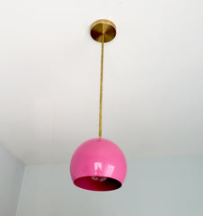 brass and bright pink midcentury modern MCM style chandelier pendant kitchen lighting
