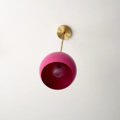 brass and bright pink midcentury modern MCM style chandelier pendant kitchen lighting