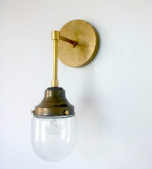 modern brass single sconce with glass sazerac stitches bathroom remodel
