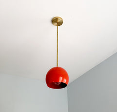Orange Red and Brass Large Globe Pendant by Sazerac Stitches - midcentury modern design for kitchen renovations, bathroom remodels and more