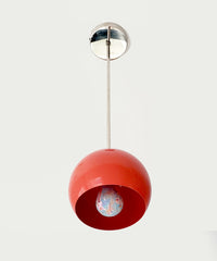Chrome and Orange Red Large Globe Pendant by Sazerac Stitches - midcentury modern design for kitchen renovations, bathroom remodels and more