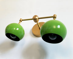 spring green and brass two-light bathroom light mid-century modern style