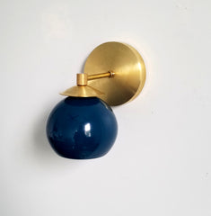 lagoon blue dark turquoise and brass mid century MCM inspired lighting wall sconce