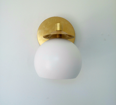 white and gold mid-century modern sconce MCM lighting sazerac stitches bathroom sconce