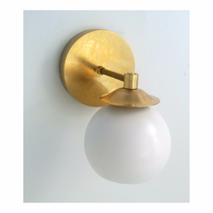 white and gold mid-century modern sconce MCM lighting sazerac stitches bathroom sconce