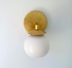 white and gold mid-century modern sconce MCM lighting sazerac stitches bathroom sconce