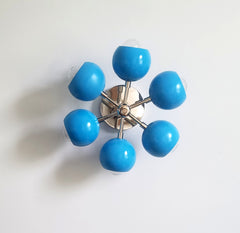bright blue and chrome midcentury chandelier pendant light home decor nursery childrens design