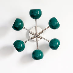 green and chrome midcentury modern inspired flushmount ceiling light fixture