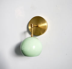 brass and mint single light wall sconce accent lighting midcentury inspired eyeball globe shade
