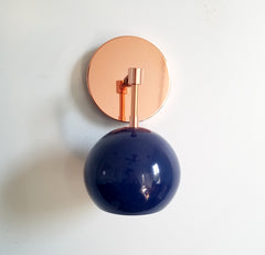 navy and copper single light wall sconce  bathroom lighting bedroom wall sconce mid century modern style