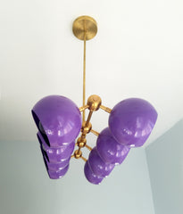 orchid purple and brass modern chandelier with italian mid century inspired design colorful light fixture for nursery or childrens room decor