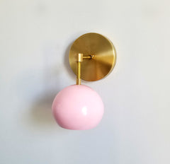 pink and brass modern eyeball shade wall sconce nursery decor mid century modern inspired blush gold lighting