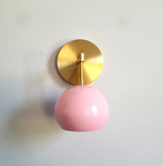 pink and brass modern eyeball shade wall sconce nursery decor mid century modern inspired