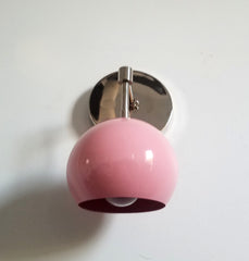 chrome and blush pink wall sconce modern nursery decor bathroom lighting light fixture millennial pink chrome polished nickel