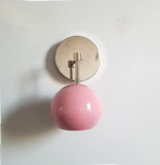chrome and blush pink wall sconce modern nursery decor bathroom lighting light fixture millennial pink chrome polished nickel