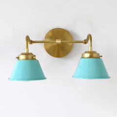 Robin's egg blue and brass two light bathroom wall sconce by Sazerac Stitches
